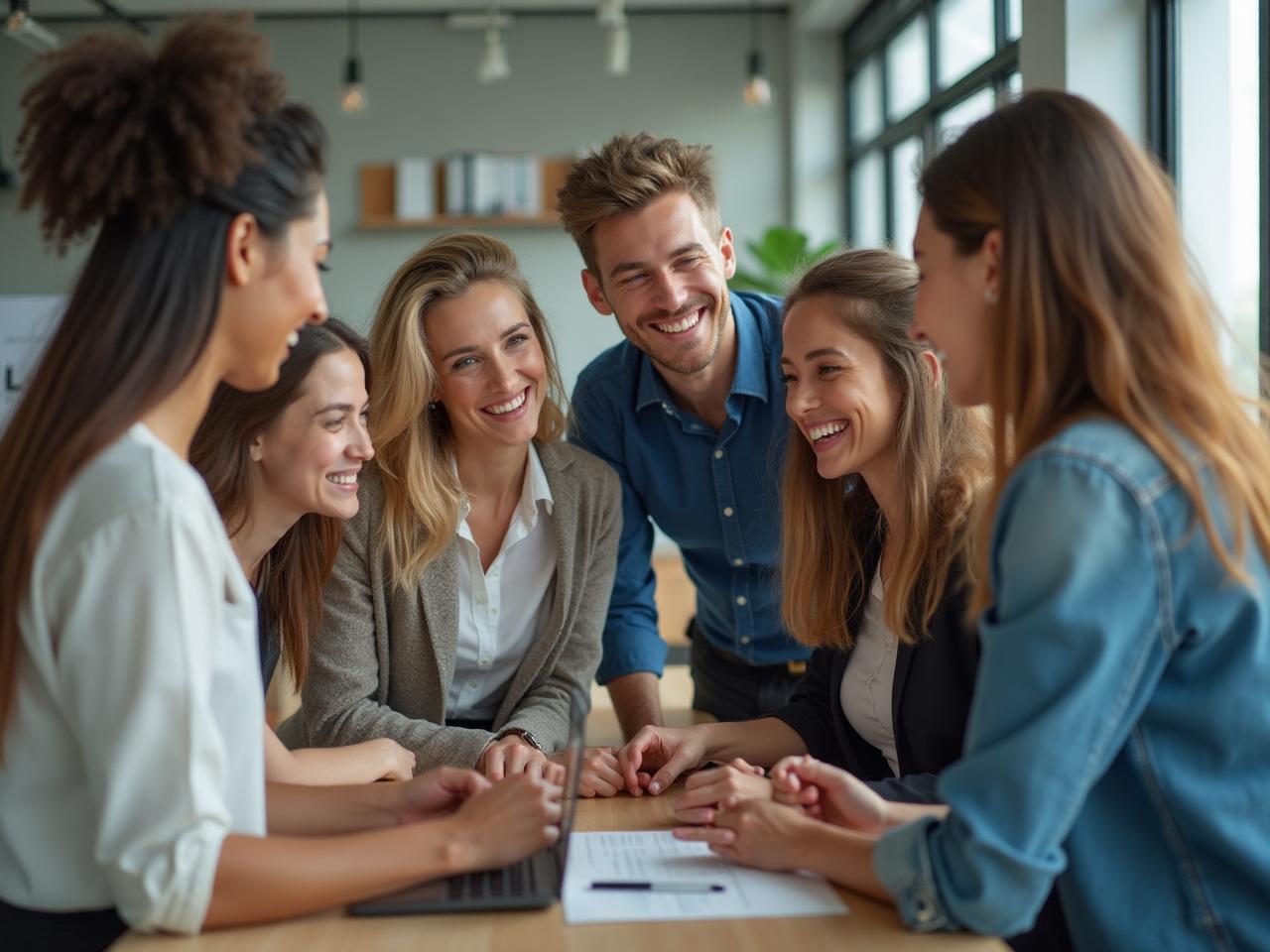 Happy employees collaborating